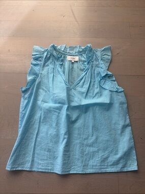 XiRENA Sky Blue Ruffle Sleeve V-Neck Camisole (faint stain in lower left corner)